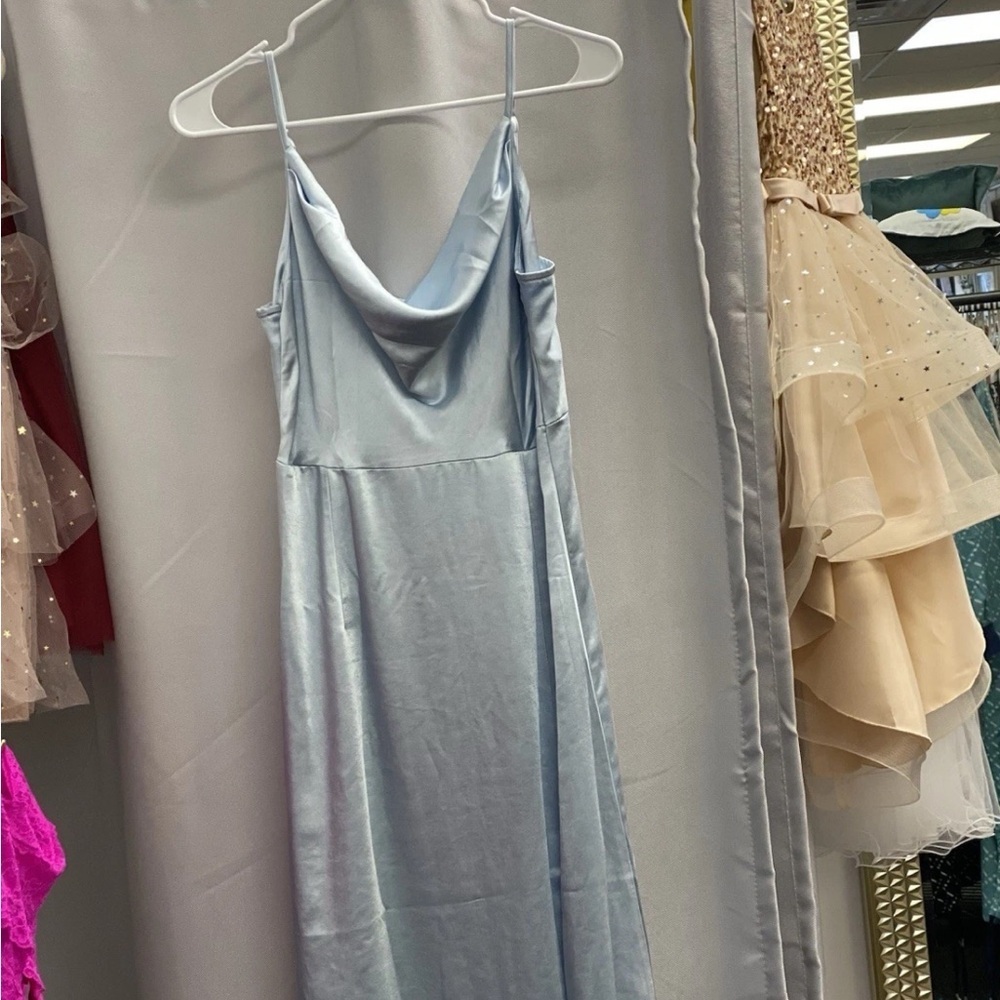 Chic Backless Light Blue Satin Dress
